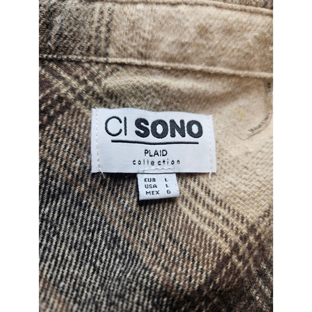 Ci Sono‎ Plaid Collection Flannel Shirt Tan Brown Black Button Down Large PTP121 - Picture 2 of 4